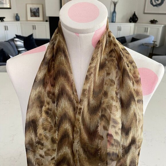 Ellen Tracy Vintage Animal Print Sheer Scarf Brown Tan Cream - no fabric tag - Picture 6 of 8